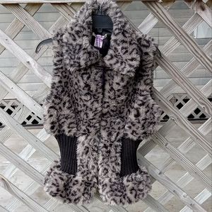 Leopard Print Faux Fur Vest with Cinched Waist Zipper Front Paradise Miss